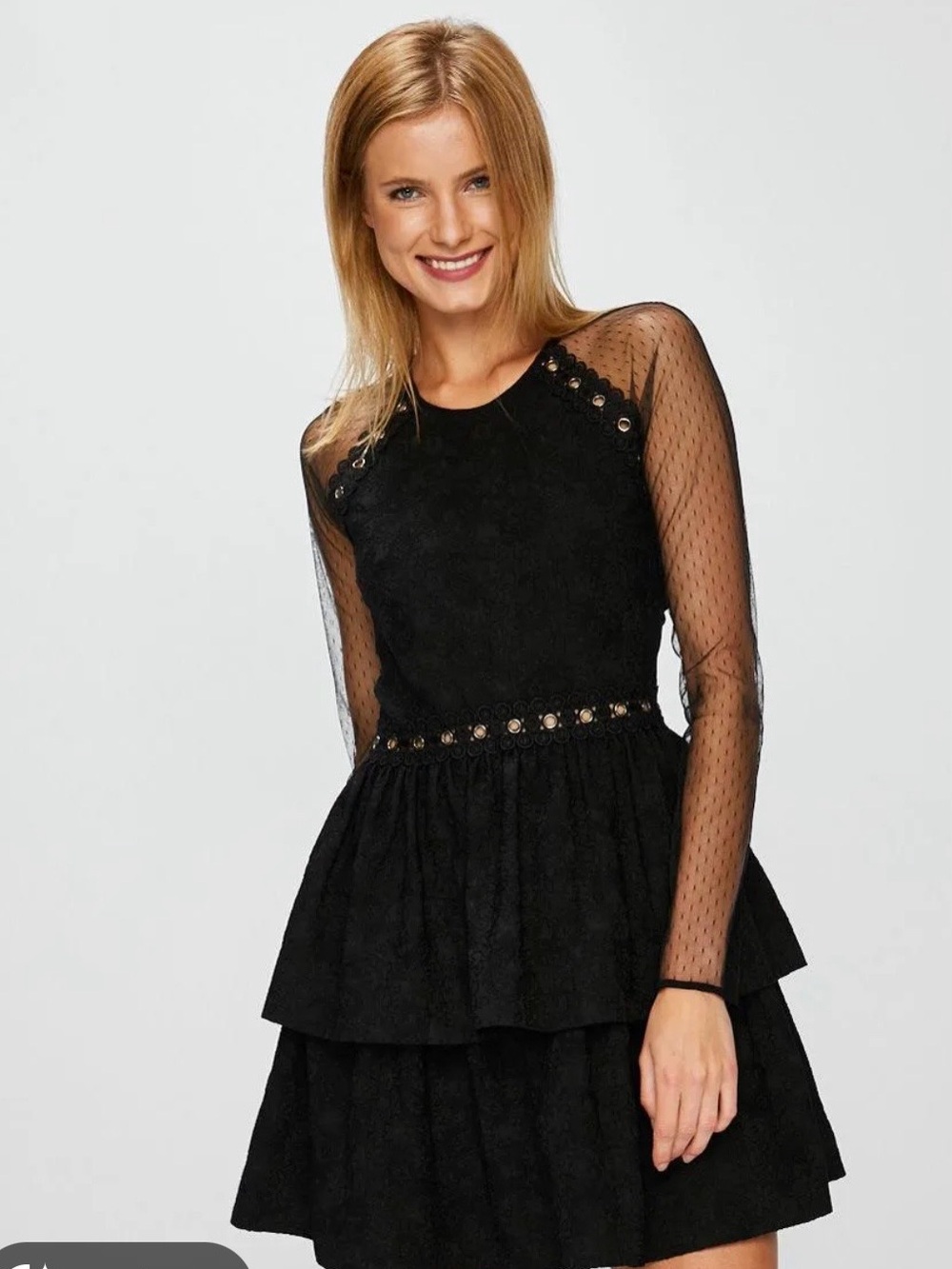 Pinko Black Lace Tiered Dress